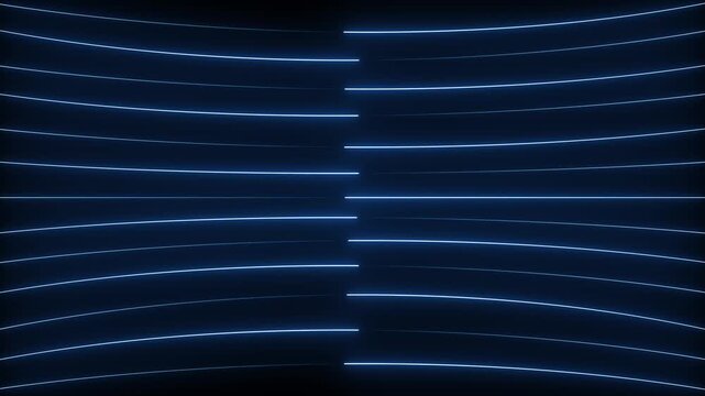 abstract glowing blue neon parallel curved lines futuristic technology loop background animation overlay.