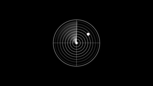 Digital radar screen animation with scanning motion and target tracking interface sonar