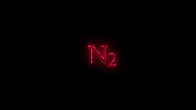 Nitrogen n2 chemical formula neon sign glowing red text animation chemistry