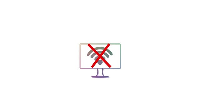 Wi fi connection error animation on computer monitor screen, network disconnected symbol wifi internet
