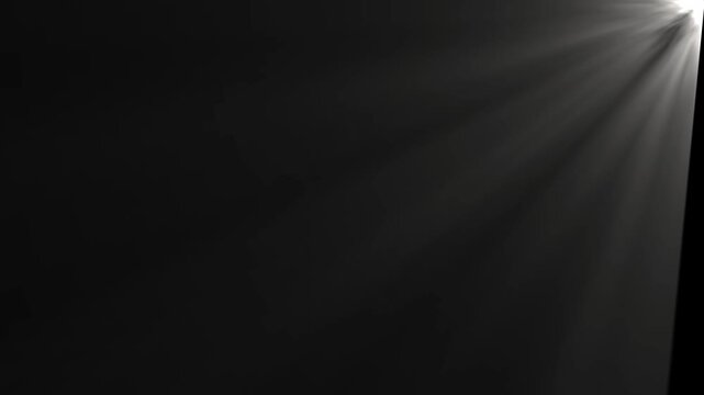 Cinematic light rays overlay, soft white god rays shining from corner, atmospheric lens flare background, for motion and compositing
