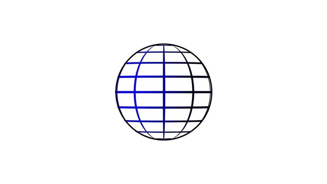 Minimalist rotating globe wireframe animation on white background, for global business, and technology concepts