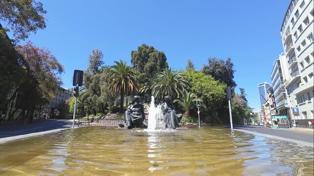 Neptune and Amphitrite Fountain at Santa Lucia Hill in Santiago, Chile
