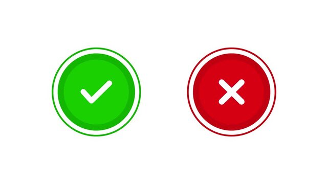 Video footage of yes or no, true or false with alpha channel. check mark and cross mark signs icon animation, pop-up green check mark and red cross X symbol. Green check mark and red cross mark icon