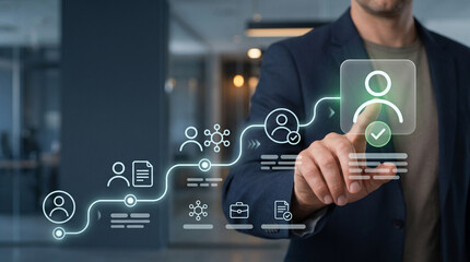 Obraz premium Employee Verification and Onboarding Workflow with Candidate Profiles, Credentials and Business Network Selection