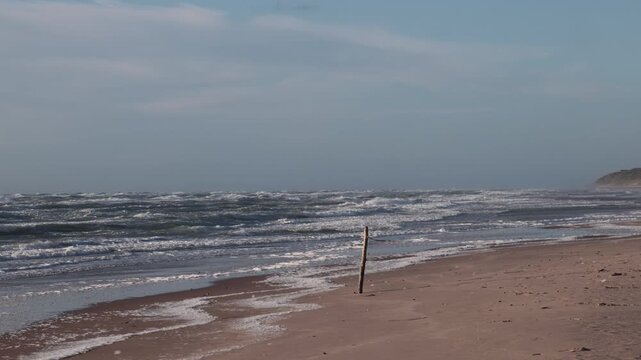 Hirtshals, Denmark Large waves on a windy North Sea Beach