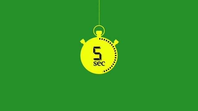 Minimalist stopwatch countdown timer animation on green screen chroma key background, clock