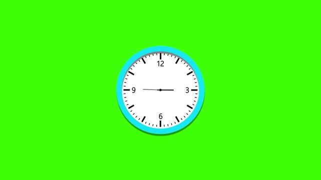 Elegant wall clock animation with blue frame and white dial on black background, showing time concept, perfect for business, schedule, deadline, and productivity stock footage.