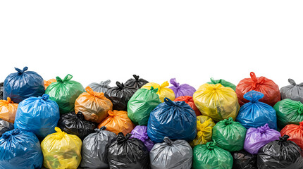 Obraz premium Pile colorful plastic garbage on bottom border against transparent background ecology recycling concept 