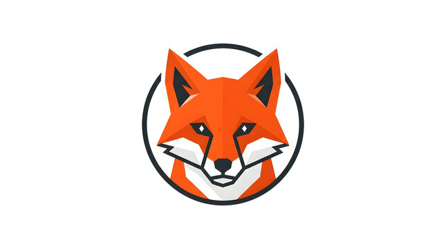 Minimalist red fox head logo design vector illustration inside circular frame, geometric fox mascot emblem isolated on white background for creative agency, tech startup, or sports team badge.