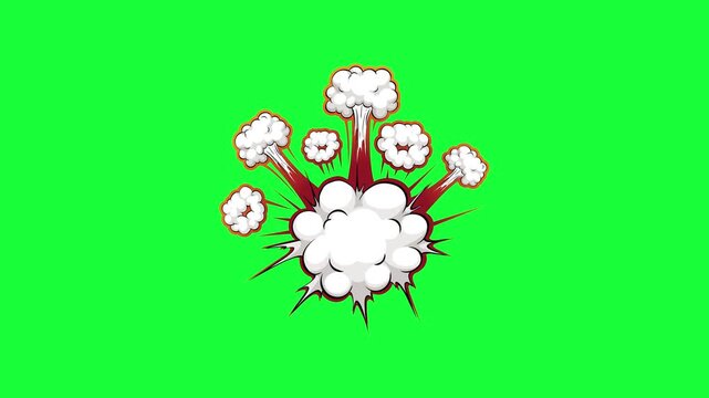Comic book style explosive cloud illustration isolated on a bright green background