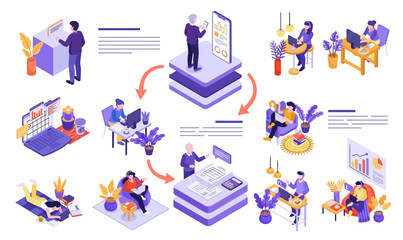 Fototapeta premium Isometric Financial Planning and Remote Work Journey Illustration