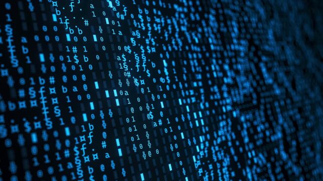Flowing Binary Computer Code and Digital Data Stream for Software Technology 4K