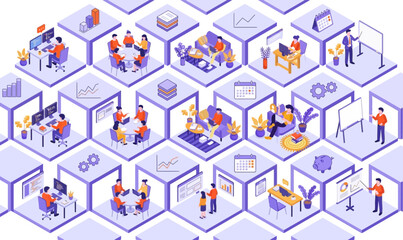 Naklejka premium Isometric Corporate Business Mosaic of Modern Office Work Activities