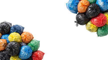 Obraz premium vibrant trash bags framing opposite corners on transparent background ecology recycling concept 