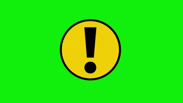 Animated Exclamation Mark Warning Icon on Green Screen Chroma Key