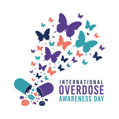 Naklejka premium International Overdose Awareness Day Butterfly Vector With Colorful Butterflies And Recovery Awareness Design