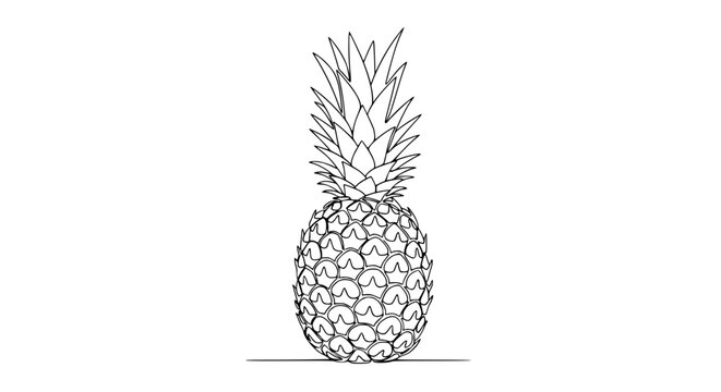 Isolated pineapple outline drawing on transparent background