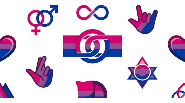 Bisexual identity symbols with hand gestures and interlocking circles