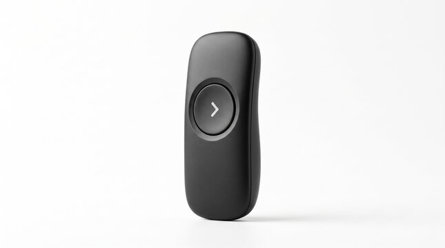 Sleek black presentation remote, modern wireless clicker for business presentations, professional technology accessory for lectures and meetings, ergonomic design for seamless control.