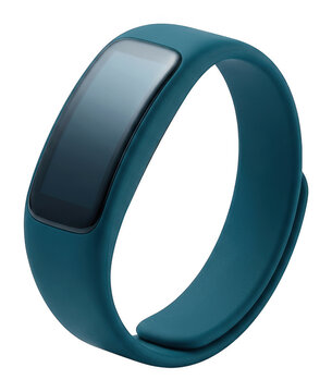 Matte teal smart band fitness tracker with a sleek dark screen and minimalist isolated transparent background image