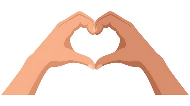 Hands of different skin tones forming a heart shape
