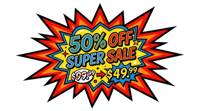 50% Off Super Sale Price Reduction Burst