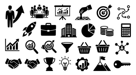 Obraz premium Business Strategy Leadership Finance and Marketing Vector Icons Collection