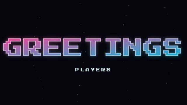 Greetings Text Retro Pixel Arcade Style Video Game Intro Curtain