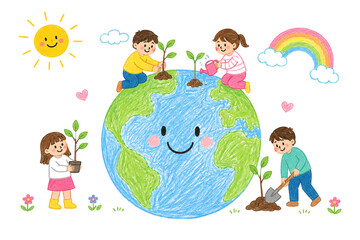 Obraz premium children protecting earth