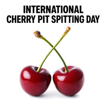 Celebrate international cherry pit spitting day with fresh cherries and crossed stems fun concept