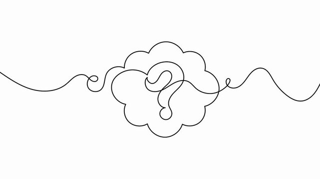 Question mark inside speech cloud continuous line animation isolated on white background