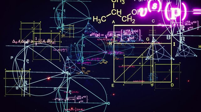 Mathematical Equations and Chemistry Formulas for Scientific Research Visualization 4K