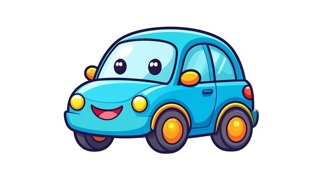 Cute Cartoon City Car Icon Smiling Compact Vehicle Mascot Colorful Style Isolated white Background