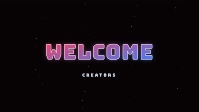 Welcome blocky fire text moving diagonally with floating embers