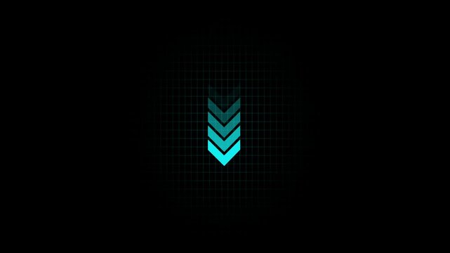 Cyan Down Chevron Arrow Animation on Black Grid Background | Futuristic Scroll Down Motion Graphic