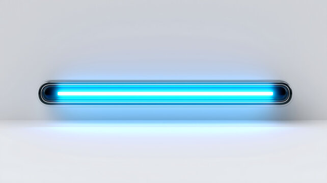 Modern sleek linear light bar with blue illumination against clean background with uniform blue light strip along length against minimalist