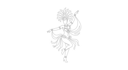 Obraz premium Outline drawing of a Brazilian samba dancer in a festive costume.
