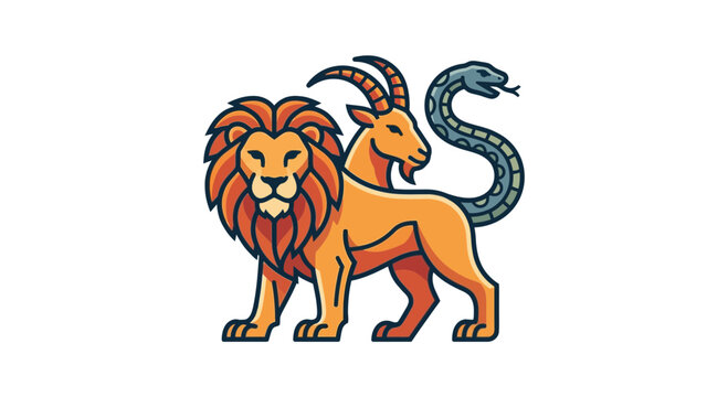 Mythical Chimera Creature with Lion Head Goat Head and Snake Tail.