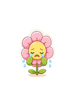 Cute crying flower character with tears 