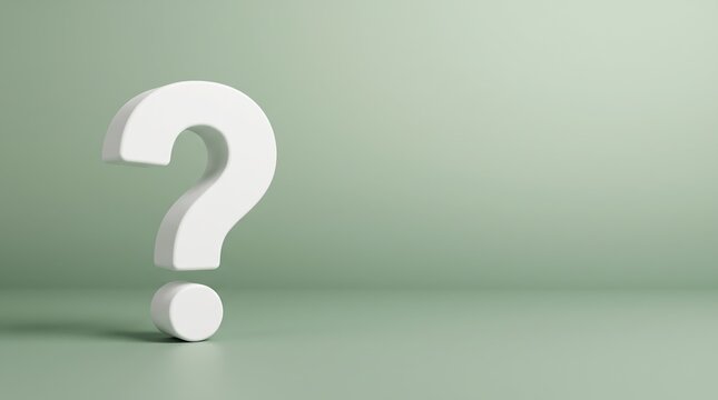 Isolated 3D question mark icon on soft sage green background for business queries and decision-making