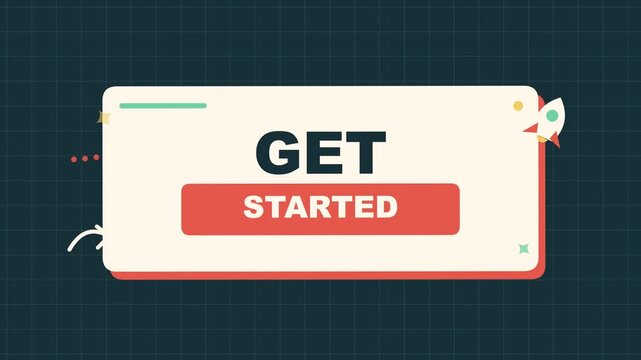 Animated Button Displaying Text and Icons on Grid Background