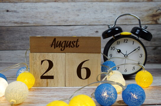 Wooden Calendar Showing the Date of August 26th. Day 26 of August month