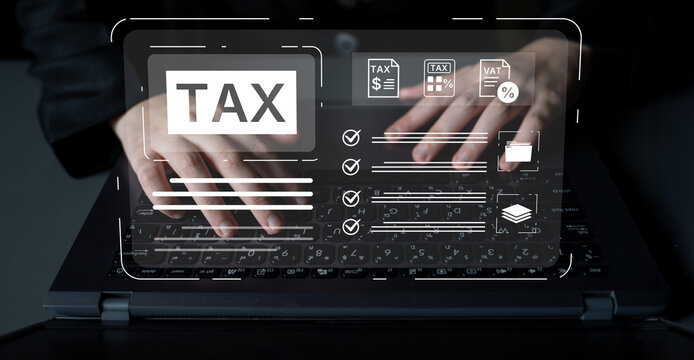Concept of tax preparation and financial compliance. Filing official tax documents and forms for government reporting, auditing, and financial accounting purposes. Fermion