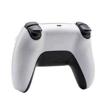 Modern white wireless game controller isolated on transparent background