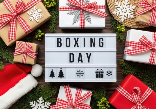Boxing day sign with christmas gifts