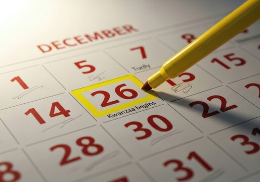 December calendar with kwanzaa highlighted