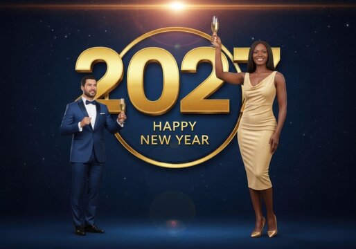 Elegant couple toasting for happy new year 2027