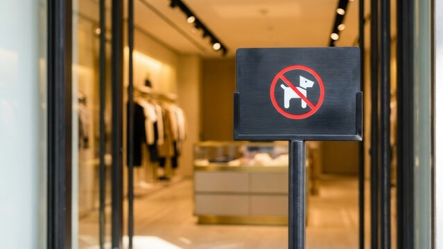 Retail - No dogs allowed sign at clothing store entrance