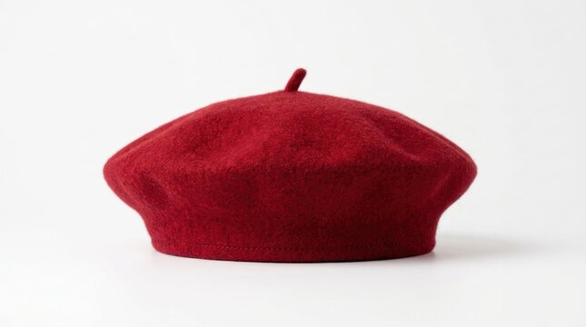 A Single Red Beret Hat on a White Background.